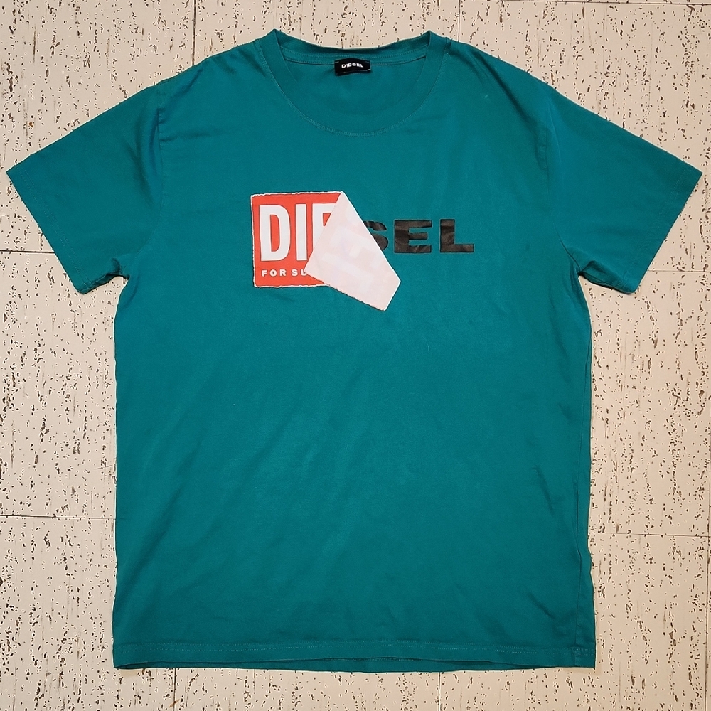 Diesel Green T Diego Big Spellout Peel Logo Crewneck T-Shirt Vintage Y2K